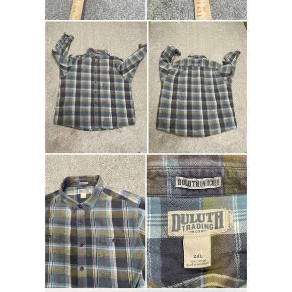 Duluth Trading Co Mens Button Down Heavy Flannel Plaid sz 2XL XXLARGE Shacket - Picture 1 of 12